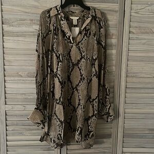 H&M Snake Print Shirt Dress- Brown/Tan